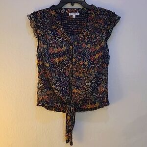 Love FIRE, M, Navy floral sheer top